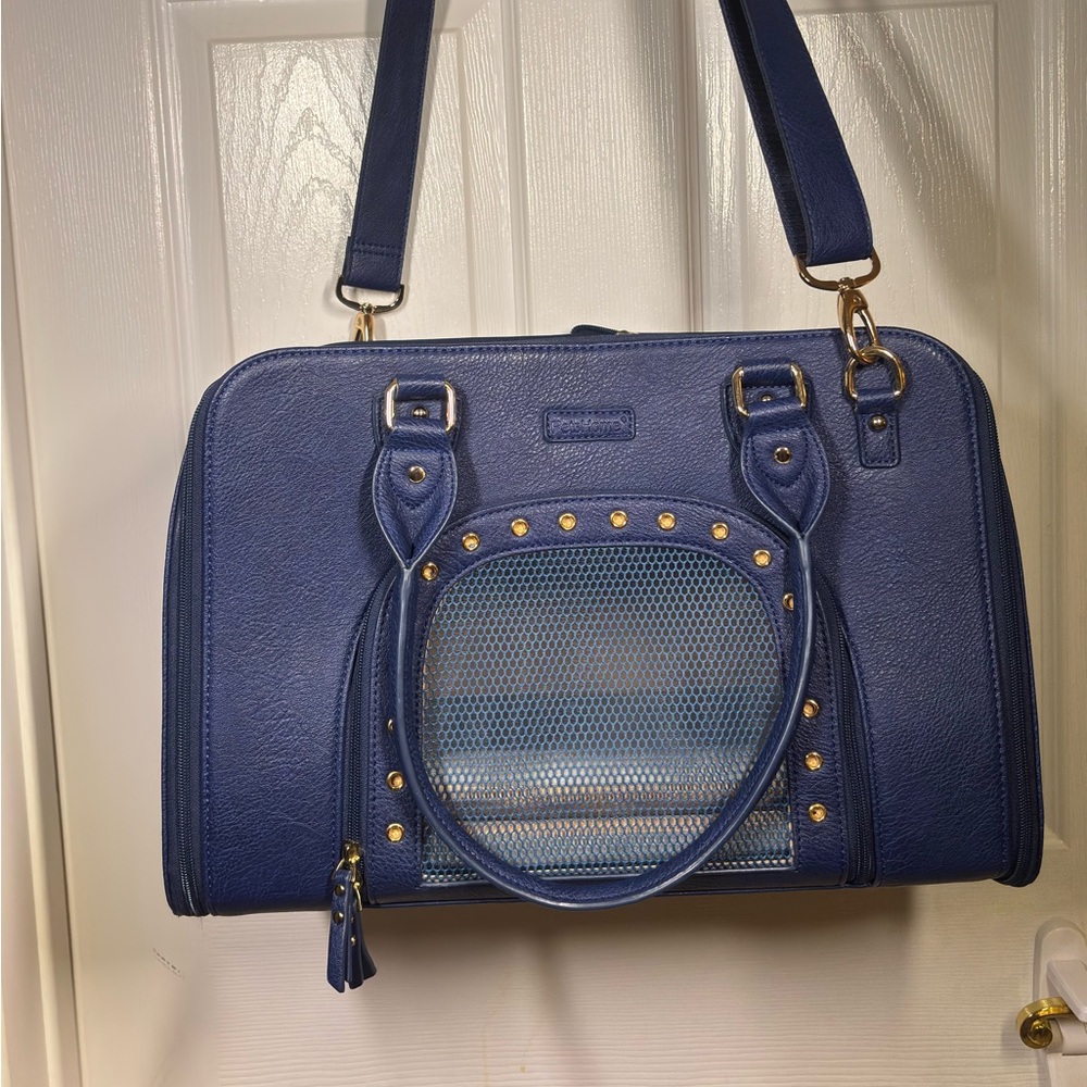 Faux Leather Blue Dog Carrier